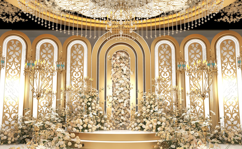 鱼台香槟色调婚礼堂效果展示